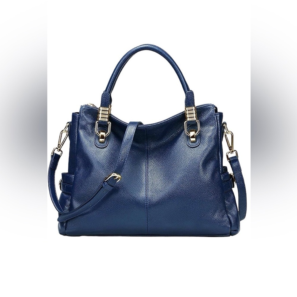Navy Leather Convertible Shoulder Bag